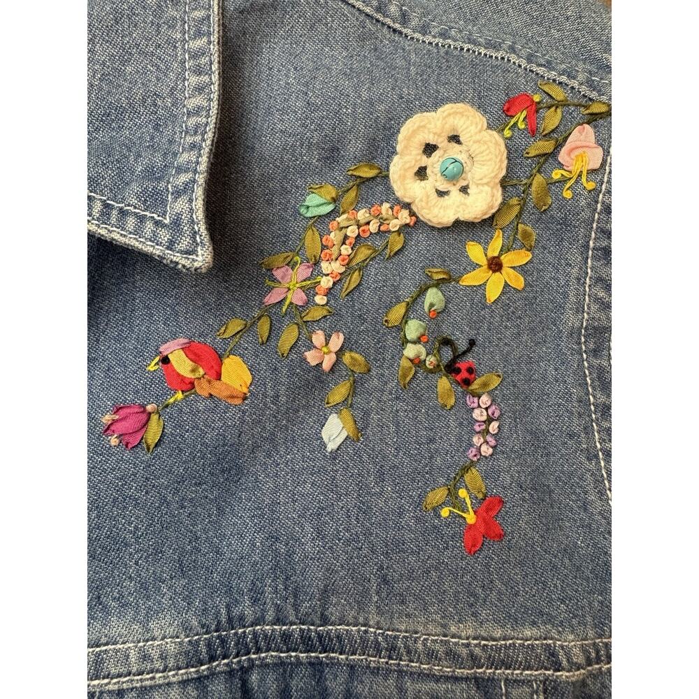 Bill Blass Jeans Denim Shirt Small Collar Long Sleeve Hand Embroidered Cotton! - Picture 4 of 13